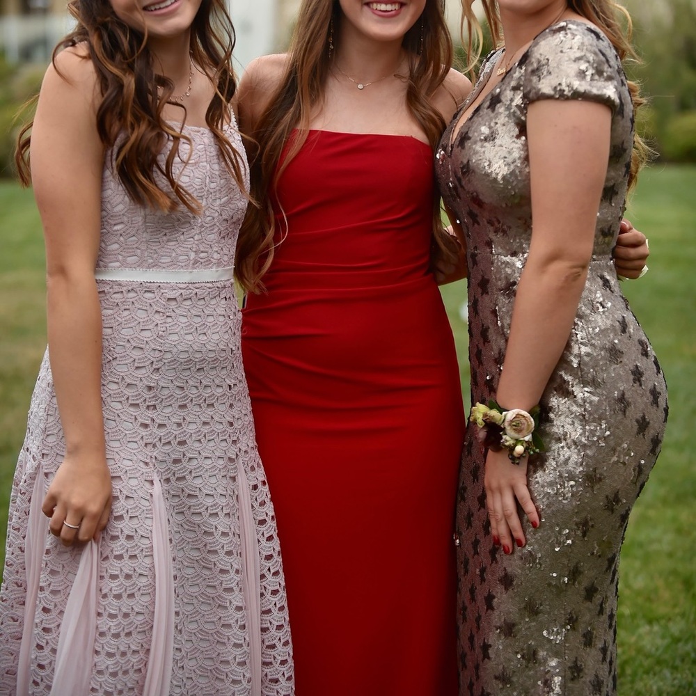 Halston Heritage red maxi prom dress